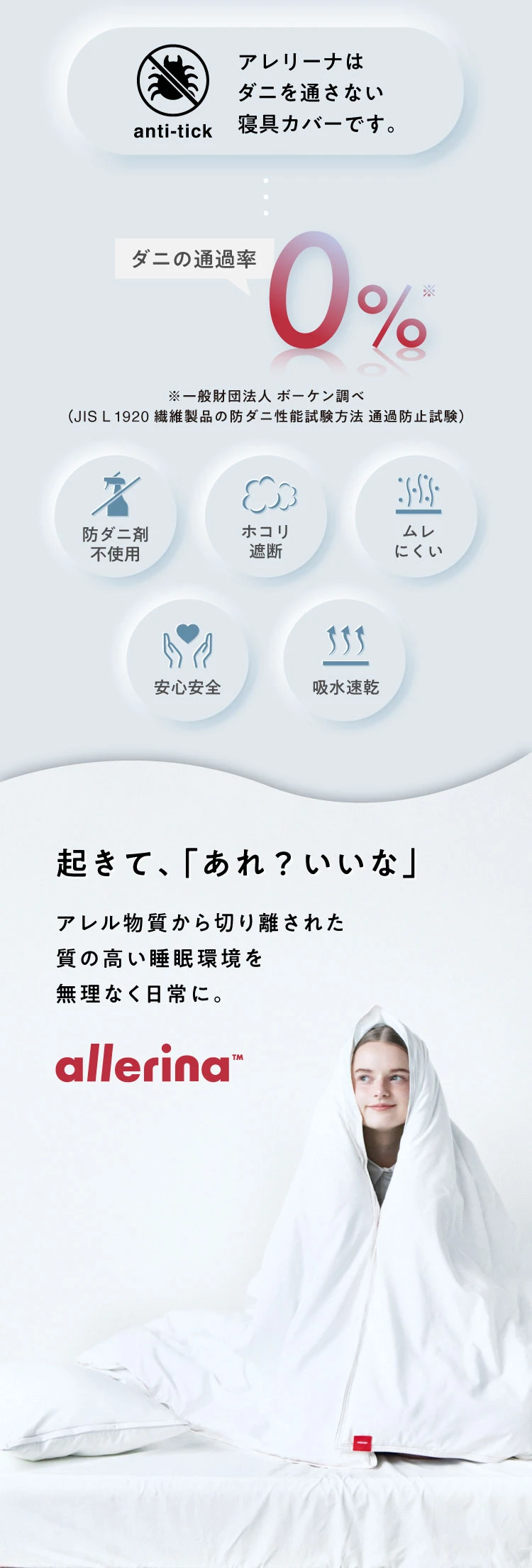 allerina アレリーナ 防ダニ寝具カバー ダニの通過率０％