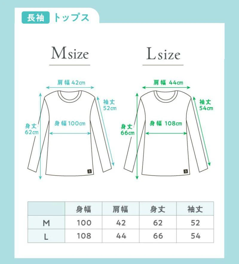 トップス長袖 サイズ詳細