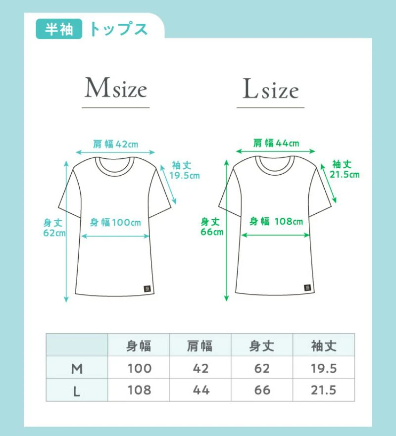 トップス半袖 サイズ詳細
