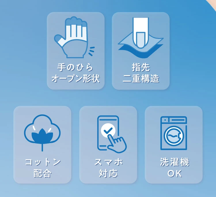 手のひらオープン形状 指先二重構造 など