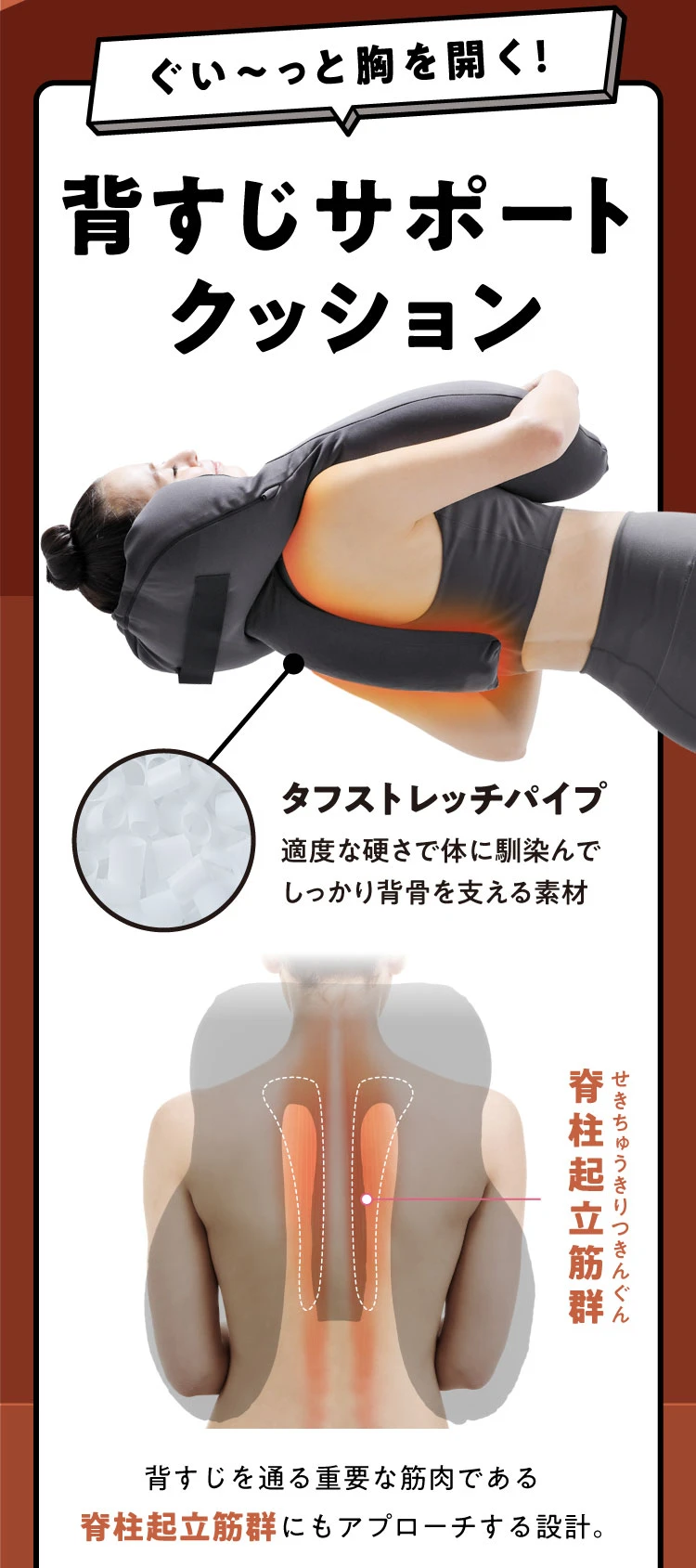 ぐい〜っと胸を開く！背すじサポートクッション