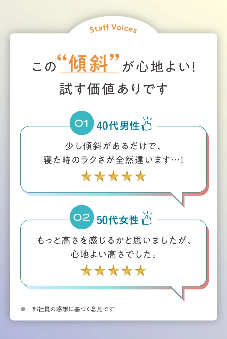 スタッフボイス この傾斜が心地よい！試す価値ありです