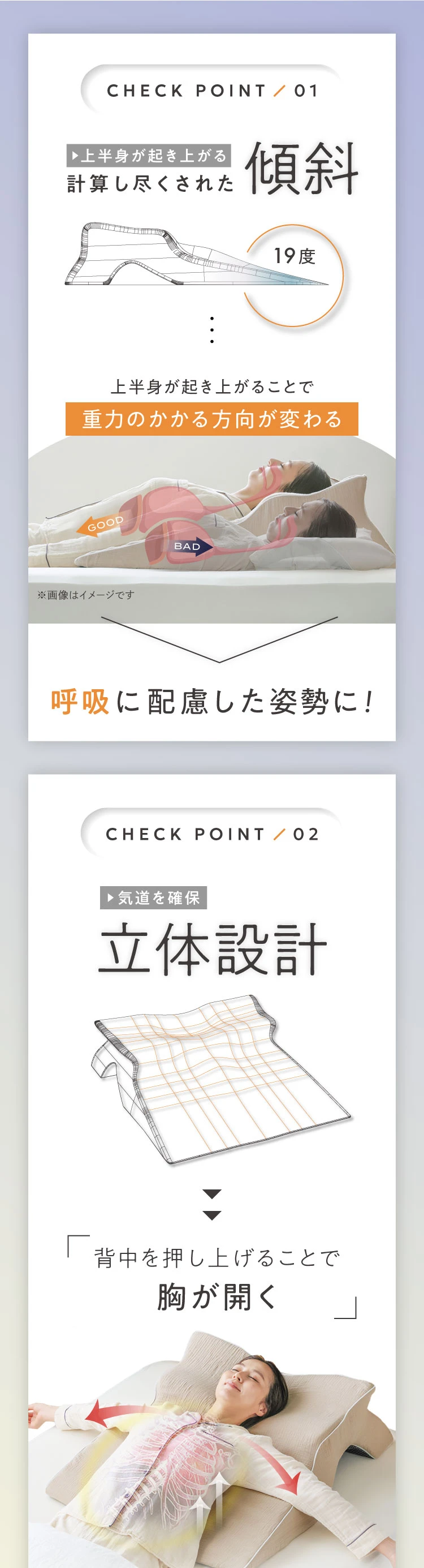 チェックポイント1 計算し尽くされた傾斜 2 立体設計