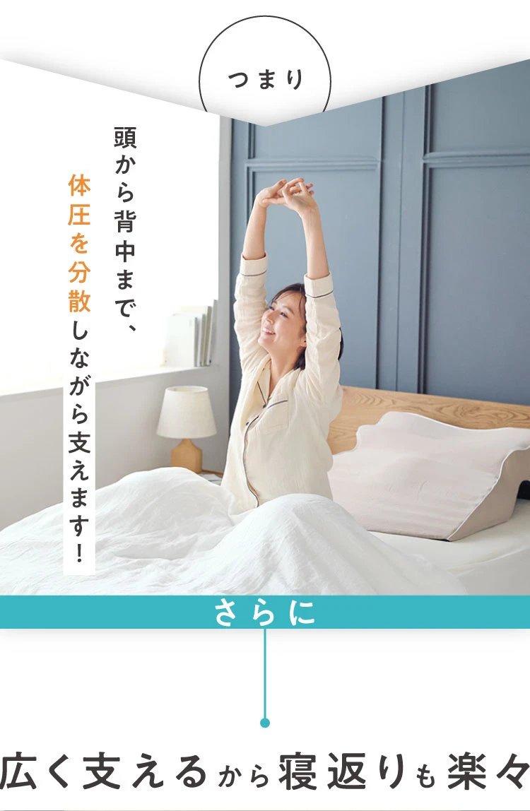 頭から背中まで、体圧を分散しながら支えます