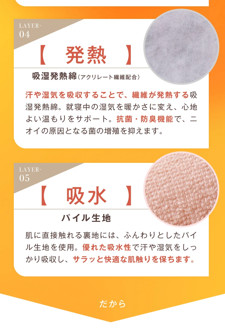 レイヤー04発熱、05吸水