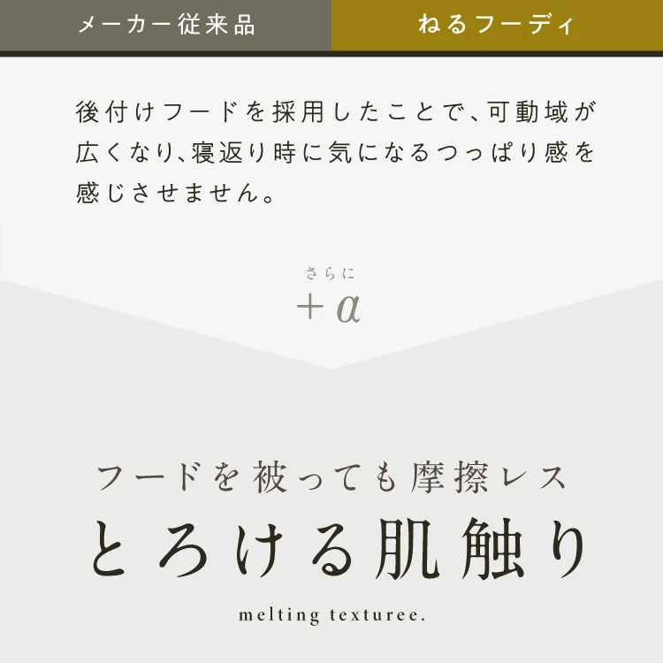 フードをかぶっても摩擦レス とろける肌触り
