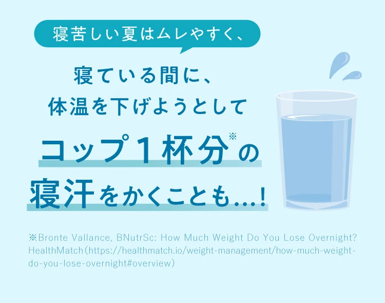 寝ている間に、体温を下げようとしてコップ1杯分の寝汗をかくことも