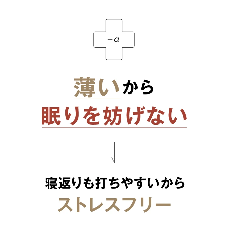 +α 薄いから眠りを妨げない 寝返りも打ちやすいからストレスフリー
